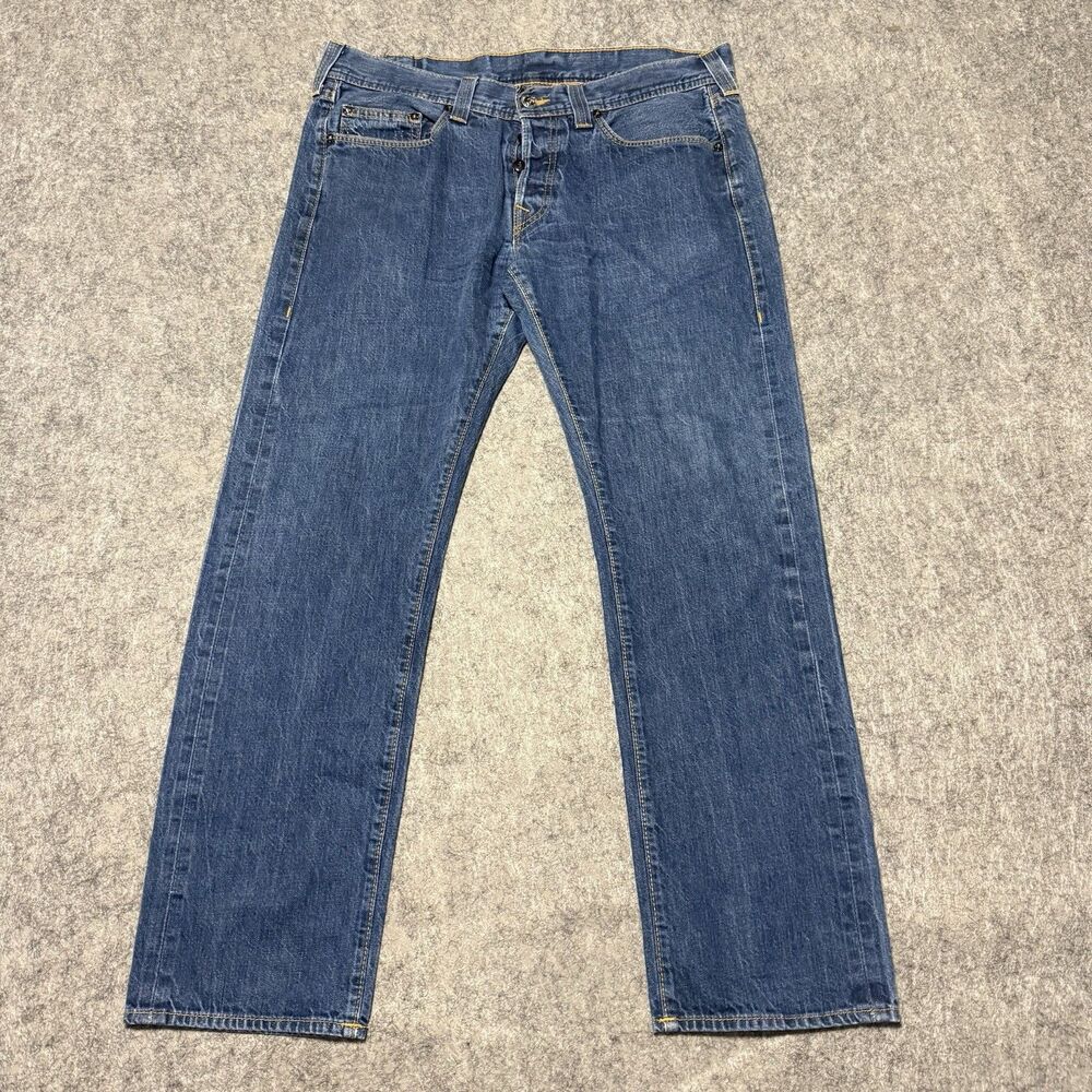 Vtg True Religion Brand Jeans 38 Mens Blue 100% Cotton Button Fly Made in USA
